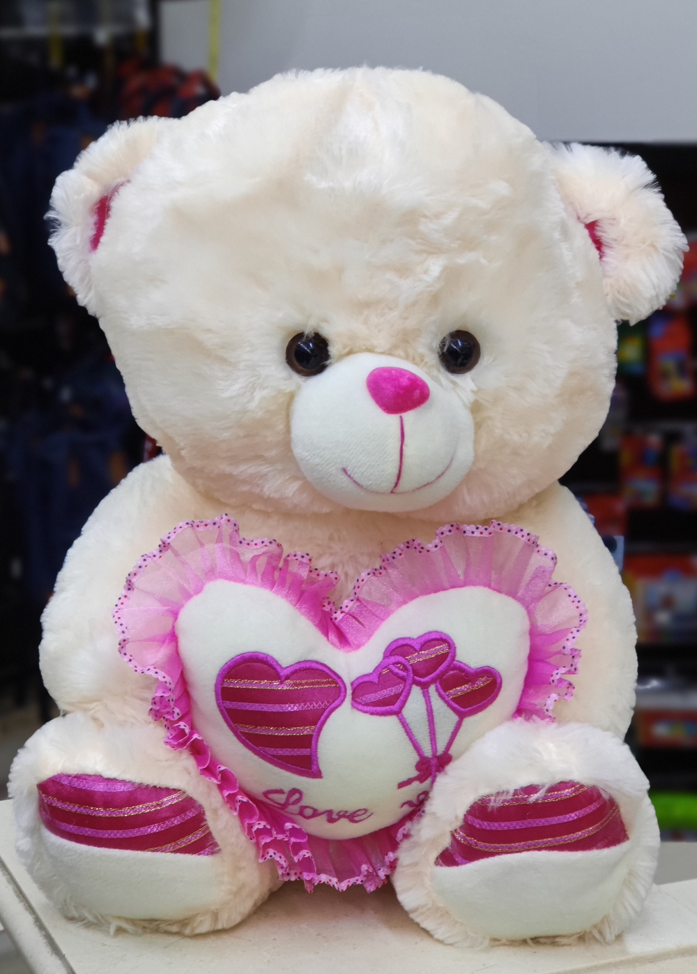 Cream Teddy With Pink Heart(40cm)