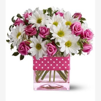 White Gerberas Chrysanthemums with Stems Pink Roses