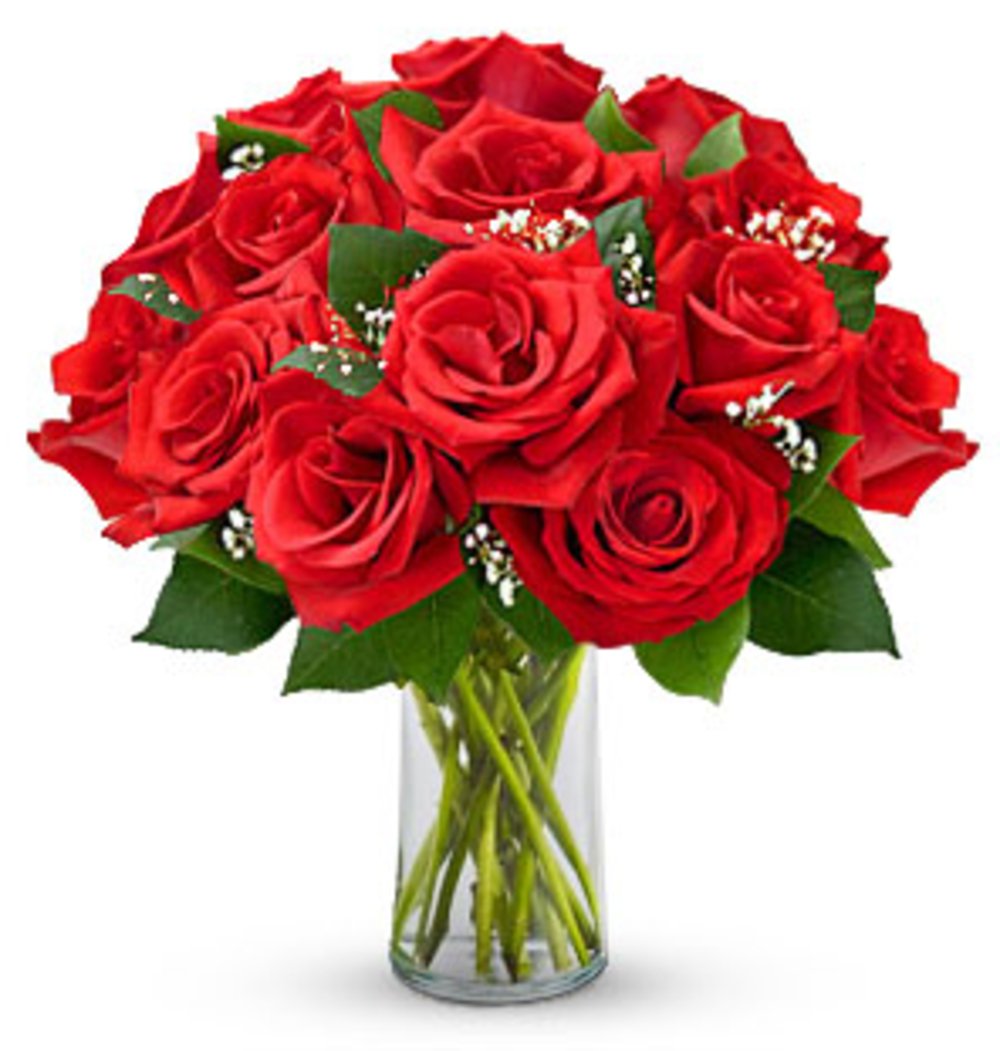 Vase with 15 Stems of Red Roses
