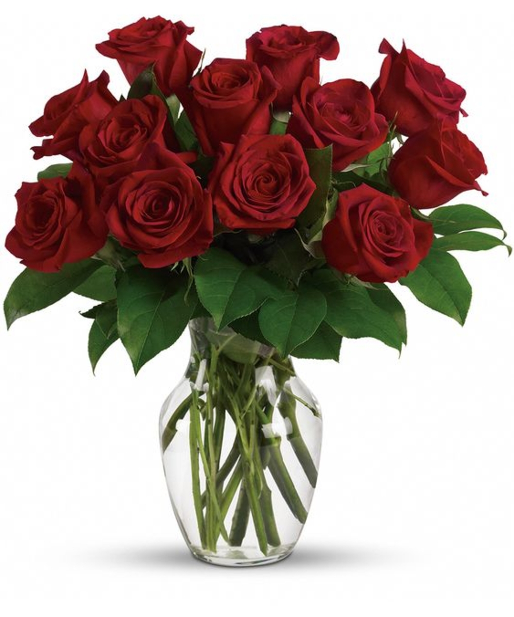 Red Roses & Glass Vase