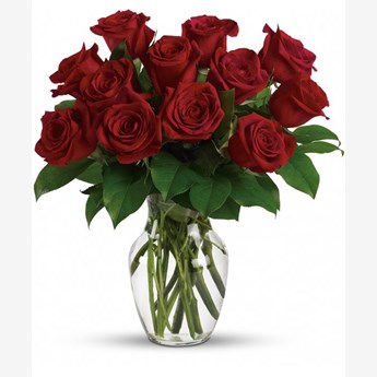 Red Roses & Glass Vase