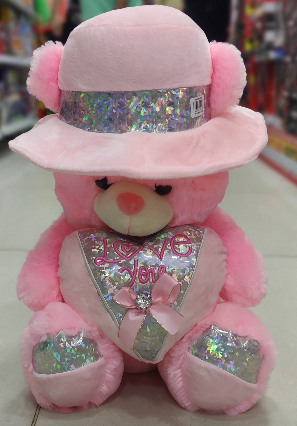 Pink Teddy With Hat & Heart (30cm) 