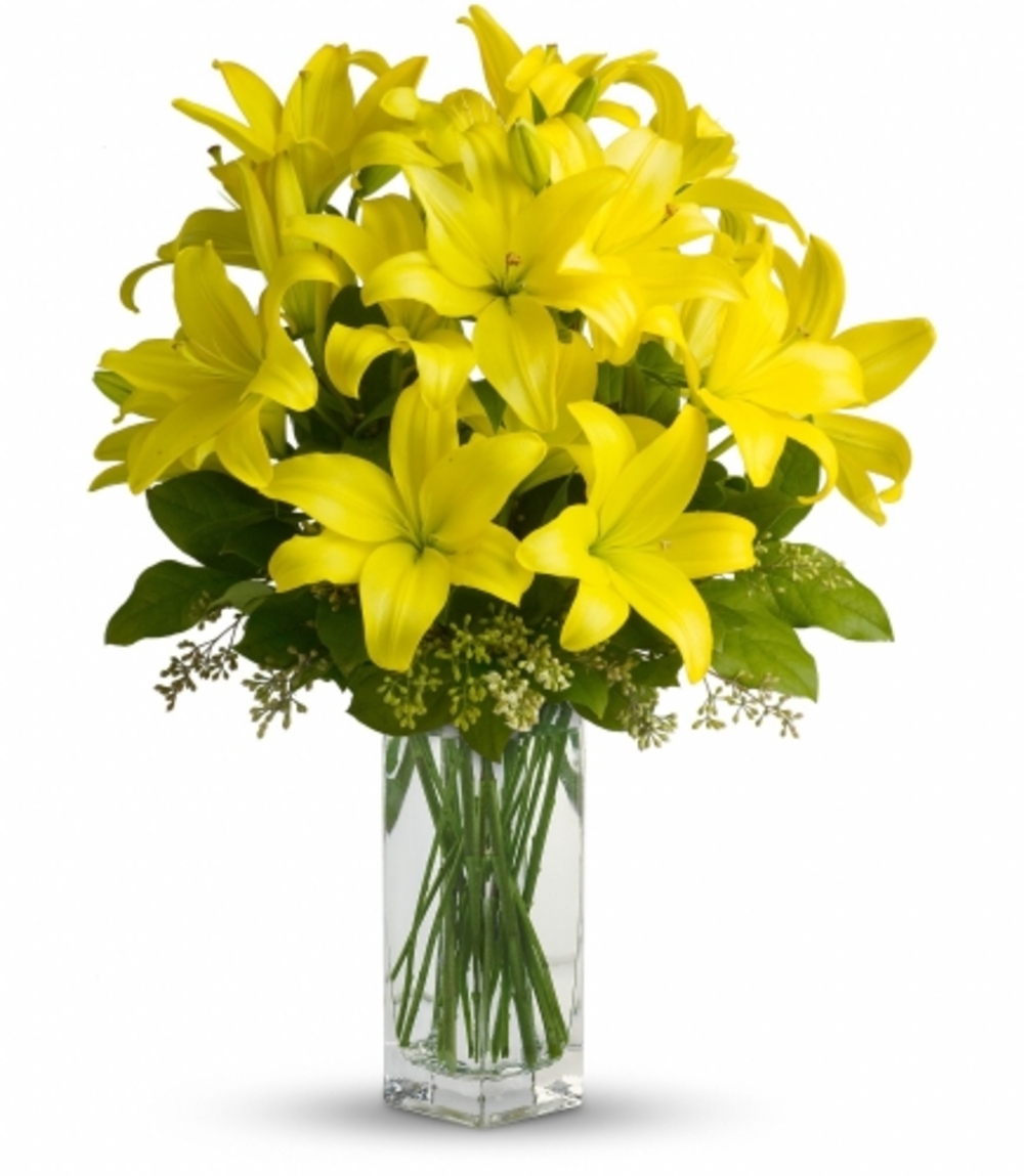 Vase with 5 Stems of Yellow Lilies