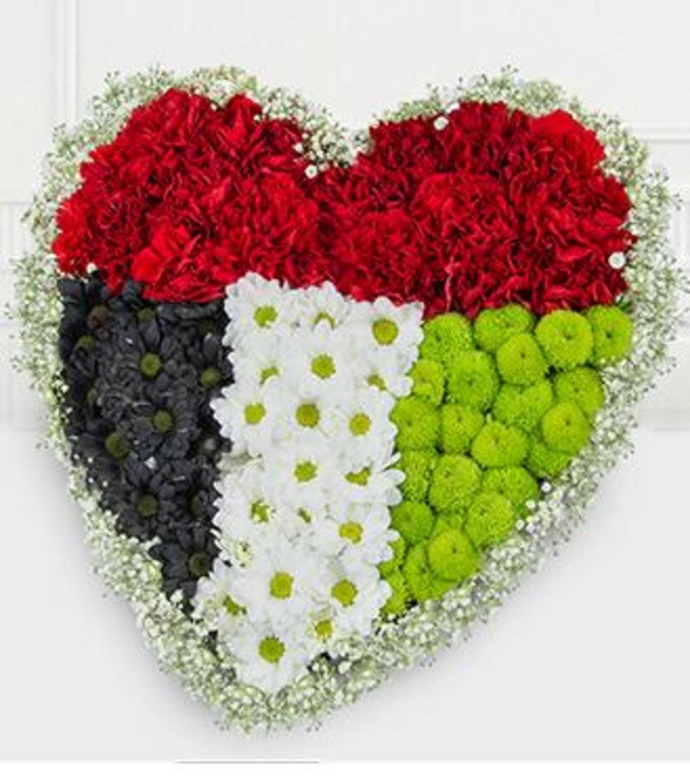 Chrysanthemum in a heart-shaped flag