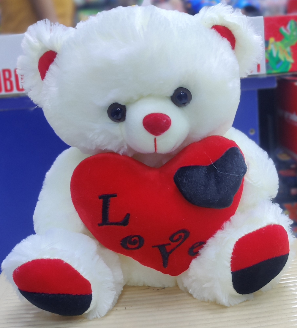Attractive White Teddy With Love Heart(30cm)