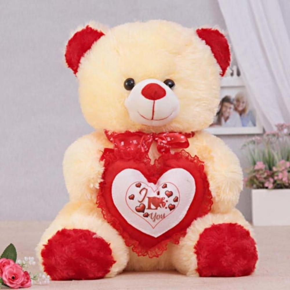 Yellow Teddy With Red Heart(40cm)