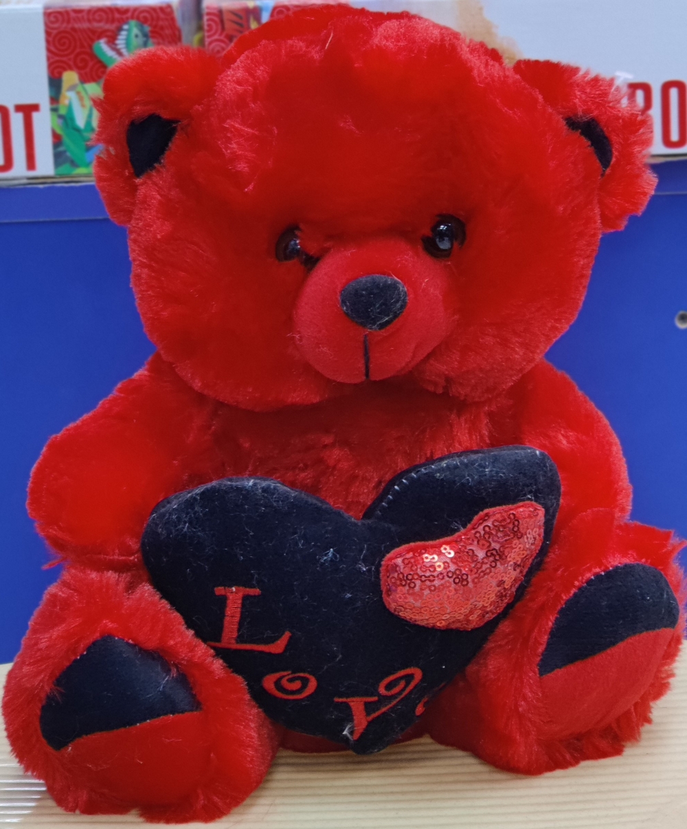 Red Teddy With Black Heart (30cm)