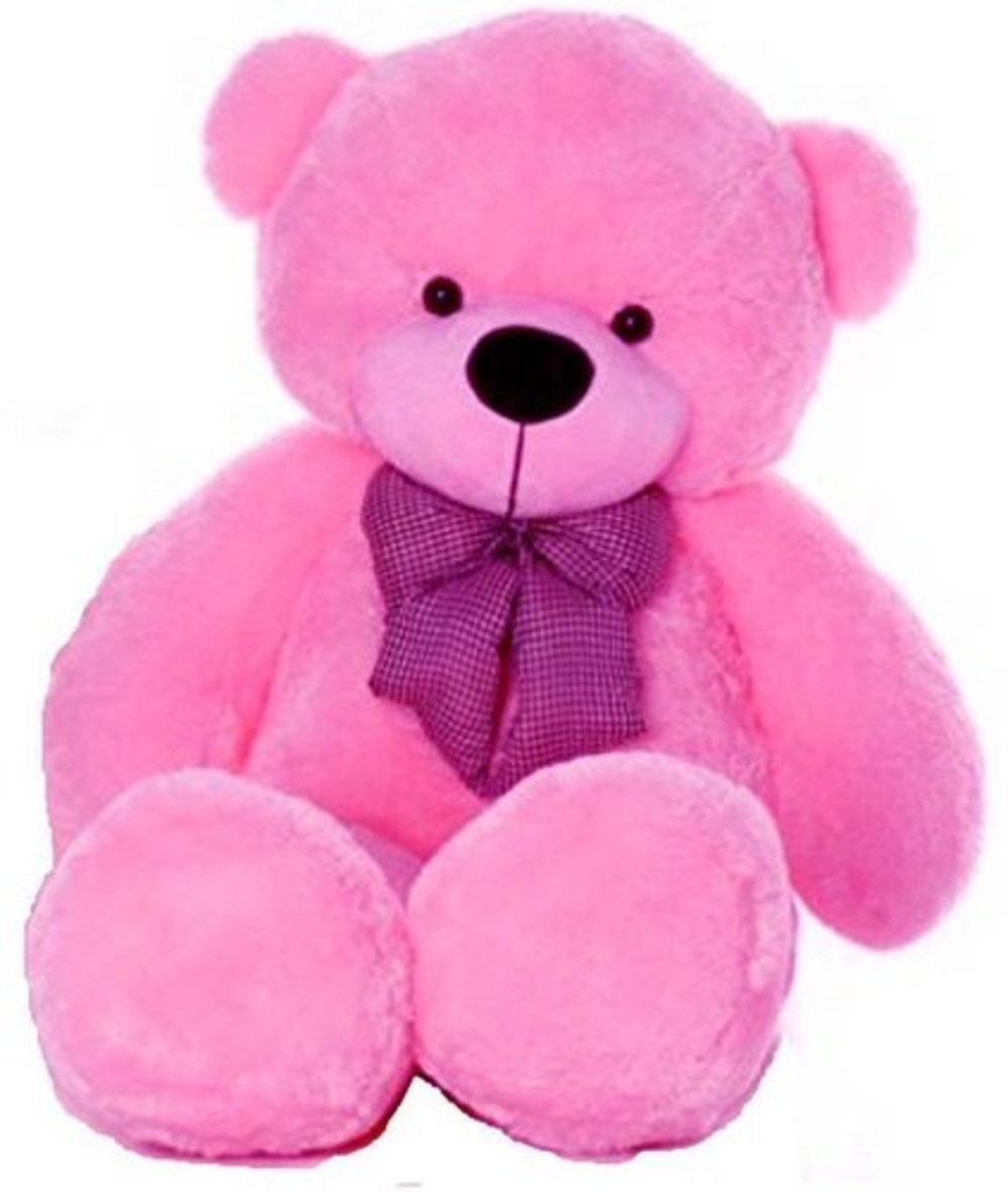 3feet Pink Teddy With Purple Ribbon