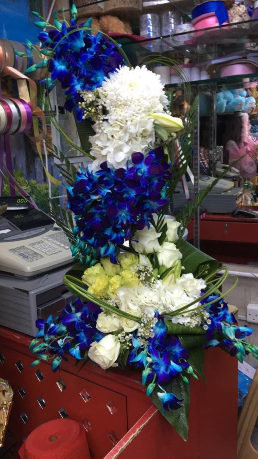Blue White Orchid Flower Arrangement