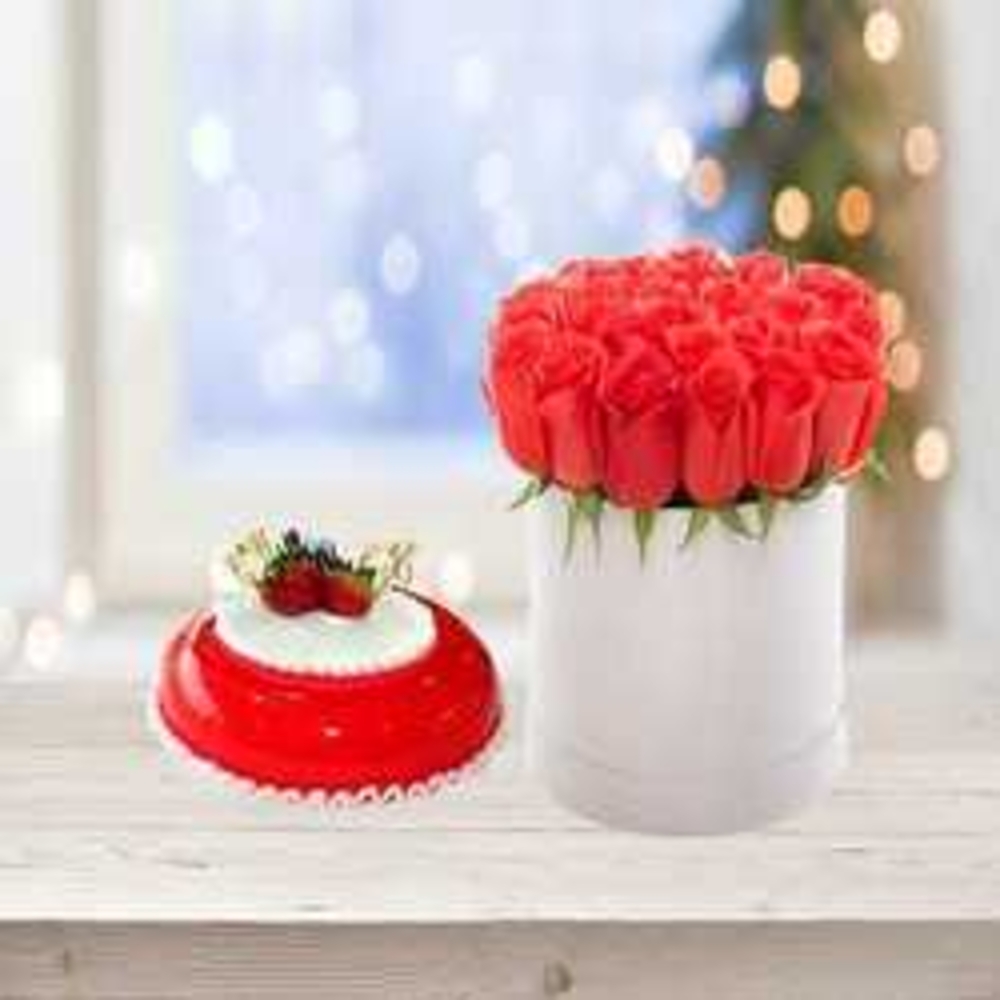 Radiant Roses & cake Arrangement