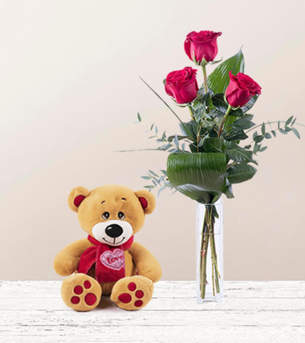 First Love Teddy_ red roses