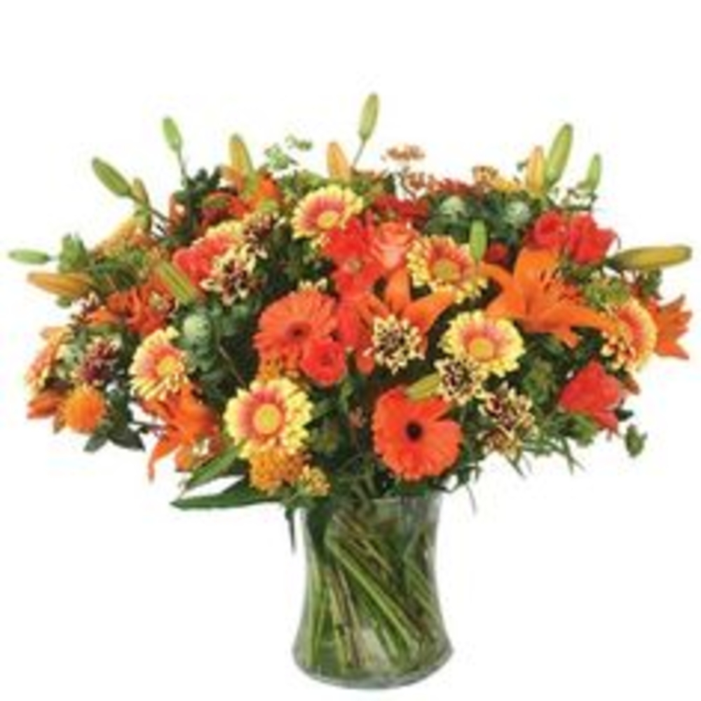 Orange Lilies- Orange Gerberas-Yellow Gerberas & Crysanthimums