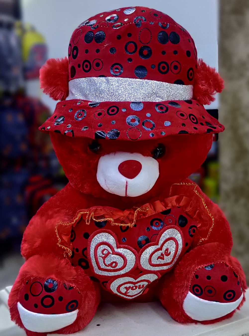 Red Teddy With Red Hat & Heart(40cm)